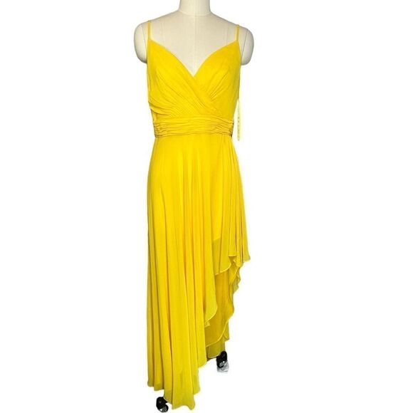 Ieena for Mac Duggal Marigold Chiffon High Low Cocktail Dress | Size 8 - Picture 2 of 13